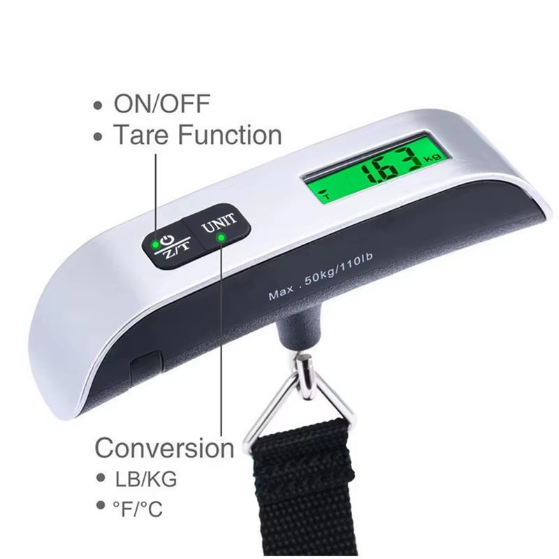 Portable High Precision Scale Digital LCD Display Suitcase Travel Bag Hanging Steelyard Hook Balance Scale Tools 110Lb/50Kg