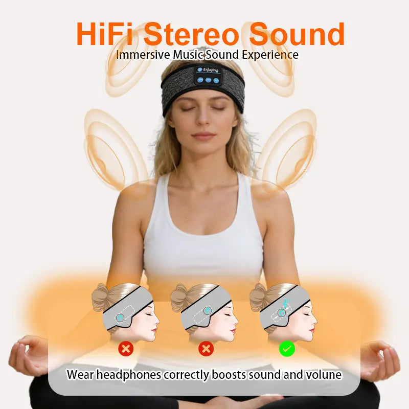 Wireless Bluetooth Sleeping Headphones Headband Thin Soft Elastic Comfortable Music Ear Phones Eye Mask for Side Sleeper Sports