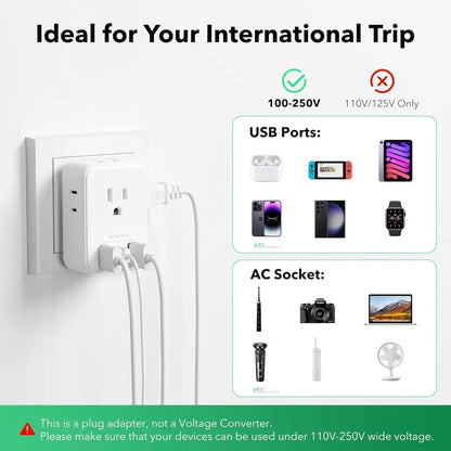 BN-LINK US to UK Plug Adapter, Type G Plug Travel Adapter with 4 AC Outlets and 3 USB Ports (1 USB C), UK Power Adapter for USA to Ireland England Dubai London Scotland British Kenya Hong Kong