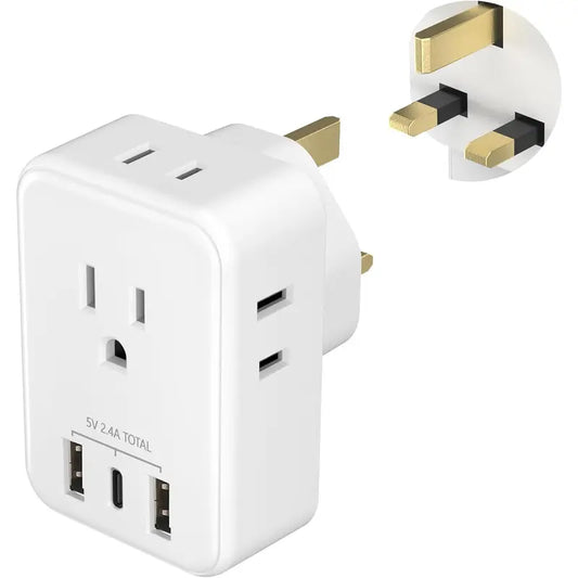 BN-LINK US to UK Plug Adapter, Type G Plug Travel Adapter with 4 AC Outlets and 3 USB Ports (1 USB C), UK Power Adapter for USA to Ireland England Dubai London Scotland British Kenya Hong Kong