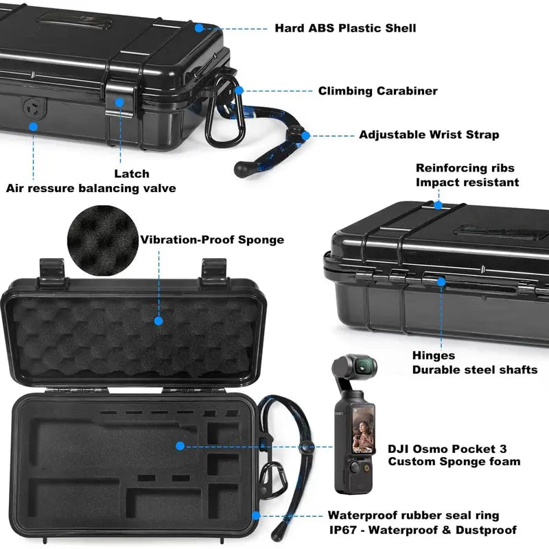 Waterproof Plastic Hard Shell Storage Case - Adjustable, Portable, 1X3 Protective Covers, 1/4″ Thread, 0.38Kg, Handle for DJI Camcorder & Vlogging Gear Protection (Case & Bag Only)