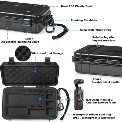 Waterproof Plastic Hard Shell Storage Case - Adjustable, Portable, 1X3 Protective Covers, 1/4″ Thread, 0.38Kg, Handle for DJI Camcorder & Vlogging Gear Protection (Case & Bag Only)