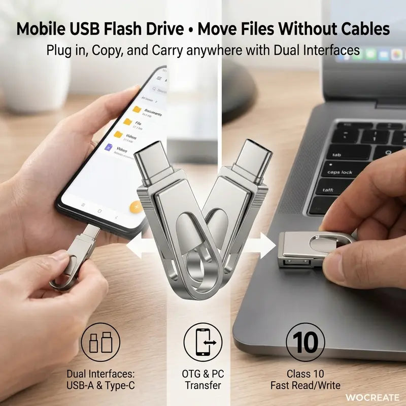 USB Flash Drive 3-In-1, Type-C OTG Dual Interface, Large Capacity Memory Stick, No App ,Needed, Compatible with Ios Android , for Phone Computer ,Student Office Use