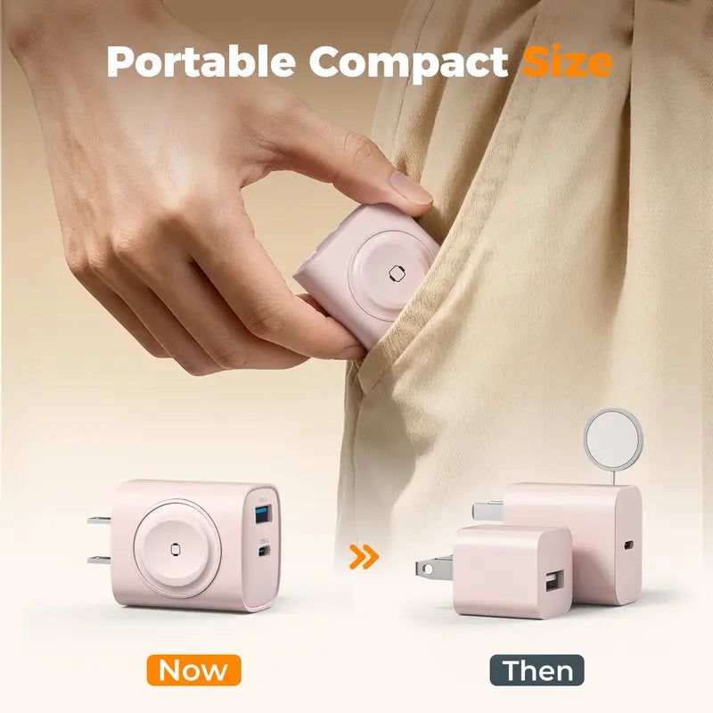 Fast Charger Tessan Colorful 3-In-1 PD20W USB-C Charger Block - Built-In Wireless Watch Charging, Dual Ports, Wireless Fast Charging Charger for Iwatch Ultra/9/8/7/6/Se Series, Iphone 17/17 Pro/16/16 Pro/15 Series, Cellphones, Iphone Charger