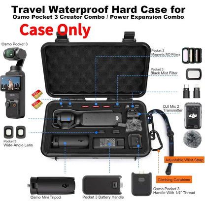 Waterproof Plastic Hard Shell Storage Case - Adjustable, Portable, 1X3 Protective Covers, 1/4″ Thread, 0.38Kg, Handle for DJI Camcorder & Vlogging Gear Protection (Case & Bag Only)