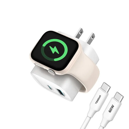 Fast Charger Tessan Colorful 3-In-1 PD20W USB-C Charger Block - Built-In Wireless Watch Charging, Dual Ports, Wireless Fast Charging Charger for Iwatch Ultra/9/8/7/6/Se Series, Iphone 17/17 Pro/16/16 Pro/15 Series, Cellphones, Iphone Charger