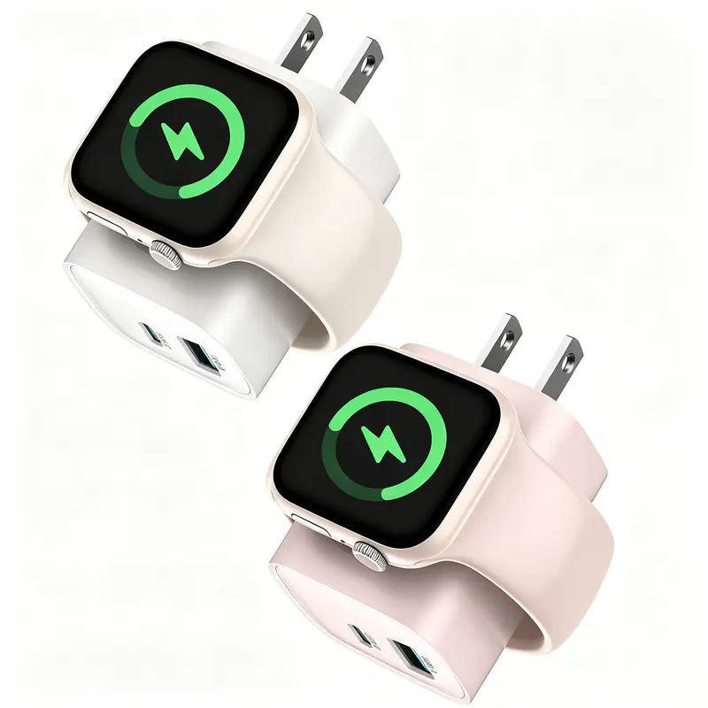 Fast Charger Tessan Colorful 3-In-1 PD20W USB-C Charger Block - Built-In Wireless Watch Charging, Dual Ports, Wireless Fast Charging Charger for Iwatch Ultra/9/8/7/6/Se Series, Iphone 17/17 Pro/16/16 Pro/15 Series, Cellphones, Iphone Charger