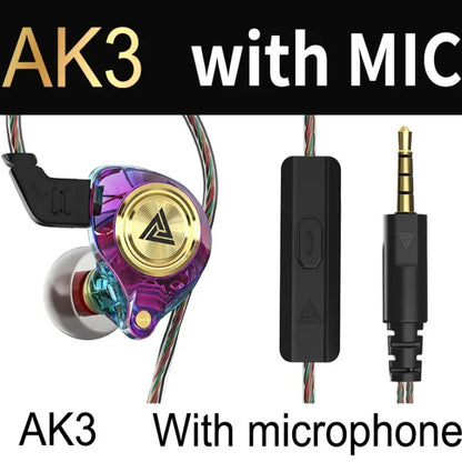 【Flash Sale】Qkz AK3 Portable Wired In-Ear Headphone with Mic - Hifi Sound, Deep Subwoofer Bass, Noise Cancelling, Transparent Iems, Electronic Cable Connection, Audio Gaming Earbuds, Console Accessory, Geek Gift for Gamers