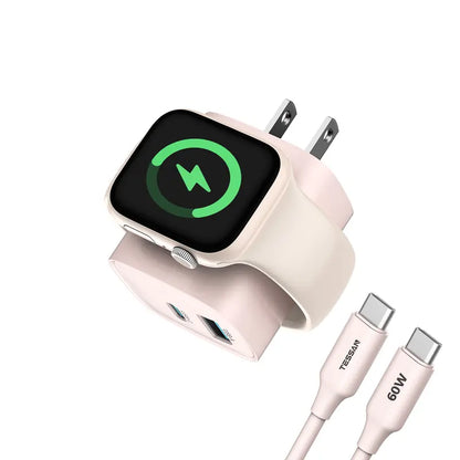 Fast Charger Tessan Colorful 3-In-1 PD20W USB-C Charger Block - Built-In Wireless Watch Charging, Dual Ports, Wireless Fast Charging Charger for Iwatch Ultra/9/8/7/6/Se Series, Iphone 17/17 Pro/16/16 Pro/15 Series, Cellphones, Iphone Charger