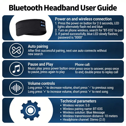 Wireless Bluetooth Sleeping Headphones Headband Thin Soft Elastic Comfortable Music Ear Phones Eye Mask for Side Sleeper Sports