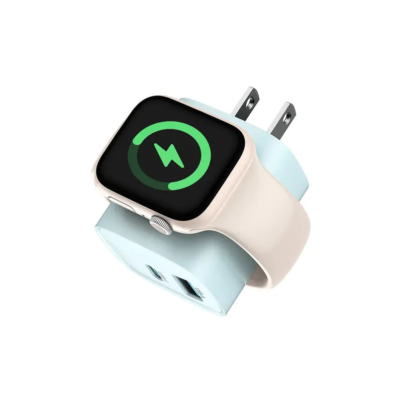 Fast Charger Tessan Colorful 3-In-1 PD20W USB-C Charger Block - Built-In Wireless Watch Charging, Dual Ports, Wireless Fast Charging Charger for Iwatch Ultra/9/8/7/6/Se Series, Iphone 17/17 Pro/16/16 Pro/15 Series, Cellphones, Iphone Charger