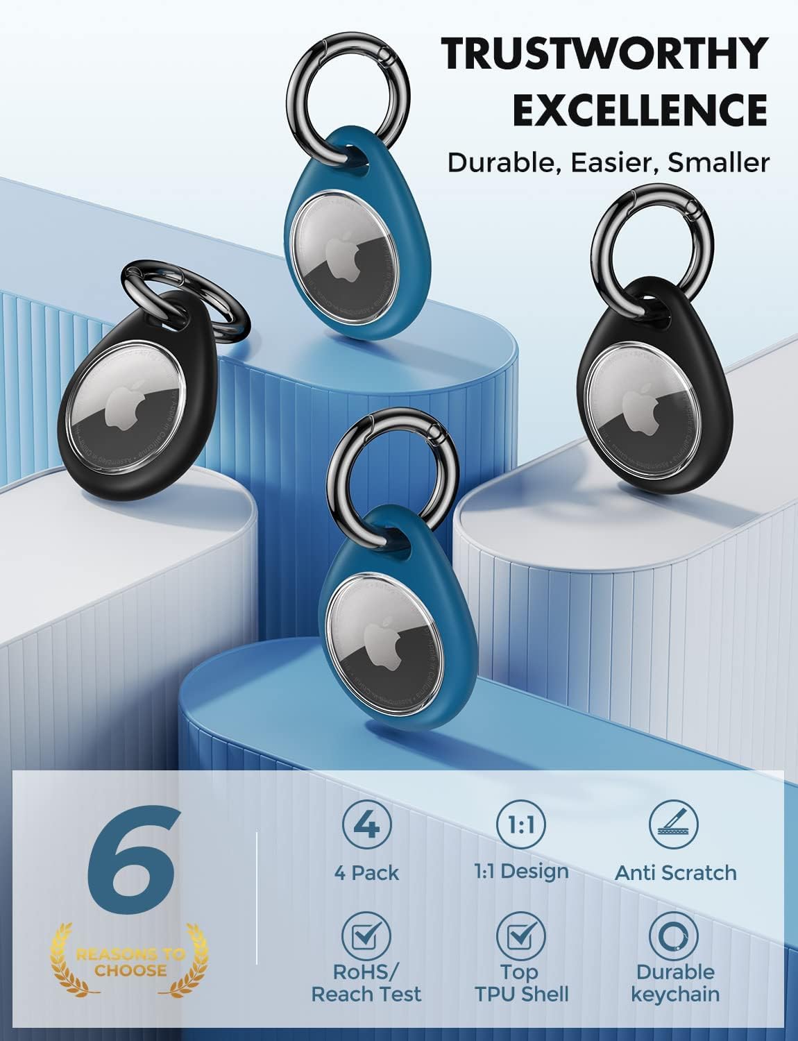 Airtag Holder Keychain, 4 Pack TPU Case for Apple Airtag 1 & 2