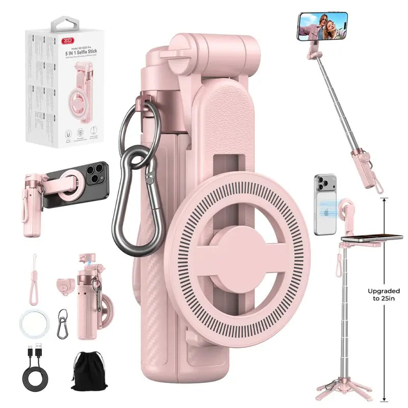 Upgrated 4-In-1 Magnetic Selfie Stick with Remote for Cell Phone 360° Rotation.Can Transforms into Mini Tripod/Camera Grip/Handheld Stabilizer/Phone Stand.Extend to 25 Inches