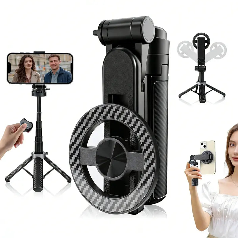 Upgrated 4-In-1 Magnetic Selfie Stick with Remote for Cell Phone 360° Rotation.Can Transforms into Mini Tripod/Camera Grip/Handheld Stabilizer/Phone Stand.Extend to 25 Inches