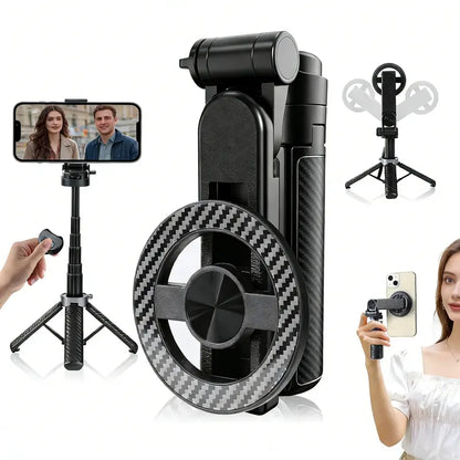 Upgrated 4-In-1 Magnetic Selfie Stick with Remote for Cell Phone 360° Rotation.Can Transforms into Mini Tripod/Camera Grip/Handheld Stabilizer/Phone Stand.Extend to 25 Inches
