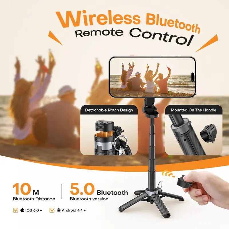 Upgrated 4-In-1 Magnetic Selfie Stick with Remote for Cell Phone 360° Rotation.Can Transforms into Mini Tripod/Camera Grip/Handheld Stabilizer/Phone Stand.Extend to 25 Inches
