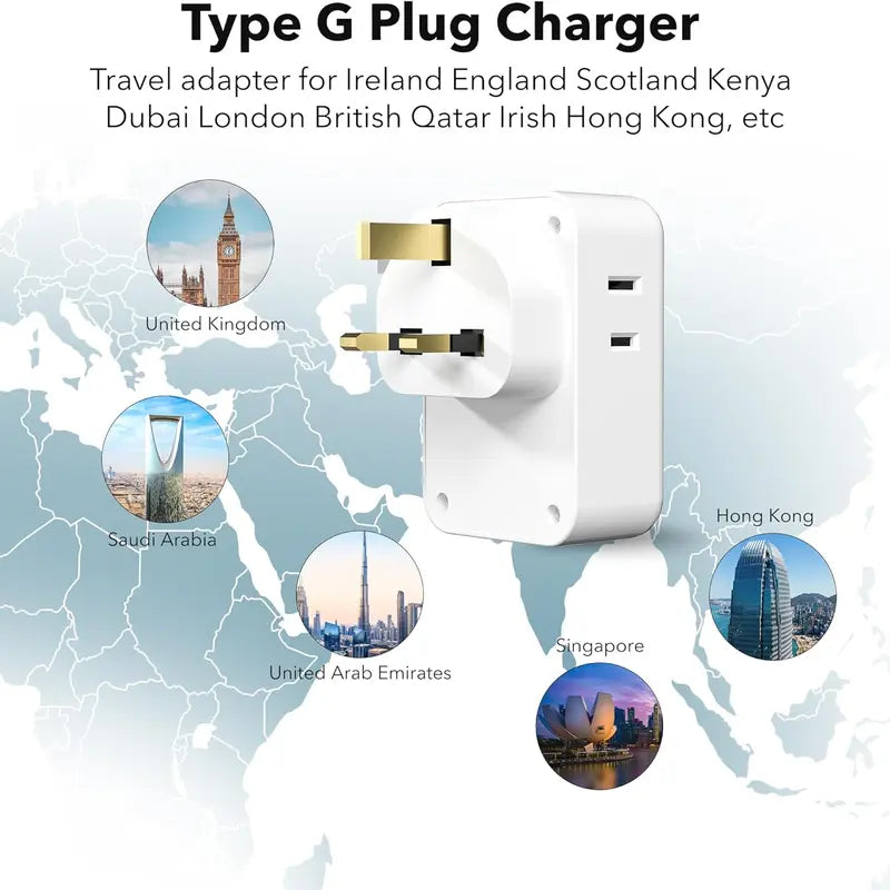 BN-LINK US to UK Plug Adapter, Type G Plug Travel Adapter with 4 AC Outlets and 3 USB Ports (1 USB C), UK Power Adapter for USA to Ireland England Dubai London Scotland British Kenya Hong Kong