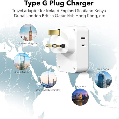 BN-LINK US to UK Plug Adapter, Type G Plug Travel Adapter with 4 AC Outlets and 3 USB Ports (1 USB C), UK Power Adapter for USA to Ireland England Dubai London Scotland British Kenya Hong Kong