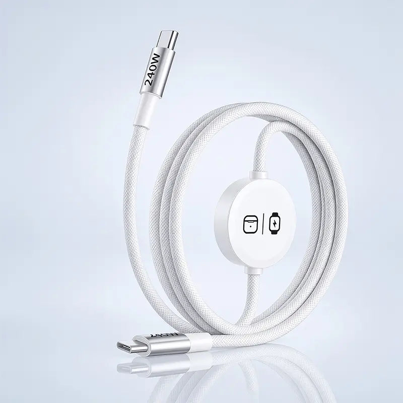 240W 3-In-1 USB-C Multi Charger with Built-In Magnetic Watch Charger, 5FT Braided USB-C Cable, EU Plug, Compatible with Smart Watches, Wireless Earbuds, Iphones, Ipads, Macbooks, Samsung & Android Devices Techvibes