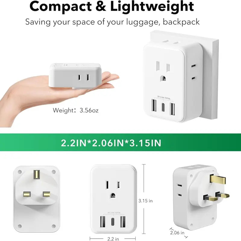 BN-LINK US to UK Plug Adapter, Type G Plug Travel Adapter with 4 AC Outlets and 3 USB Ports (1 USB C), UK Power Adapter for USA to Ireland England Dubai London Scotland British Kenya Hong Kong