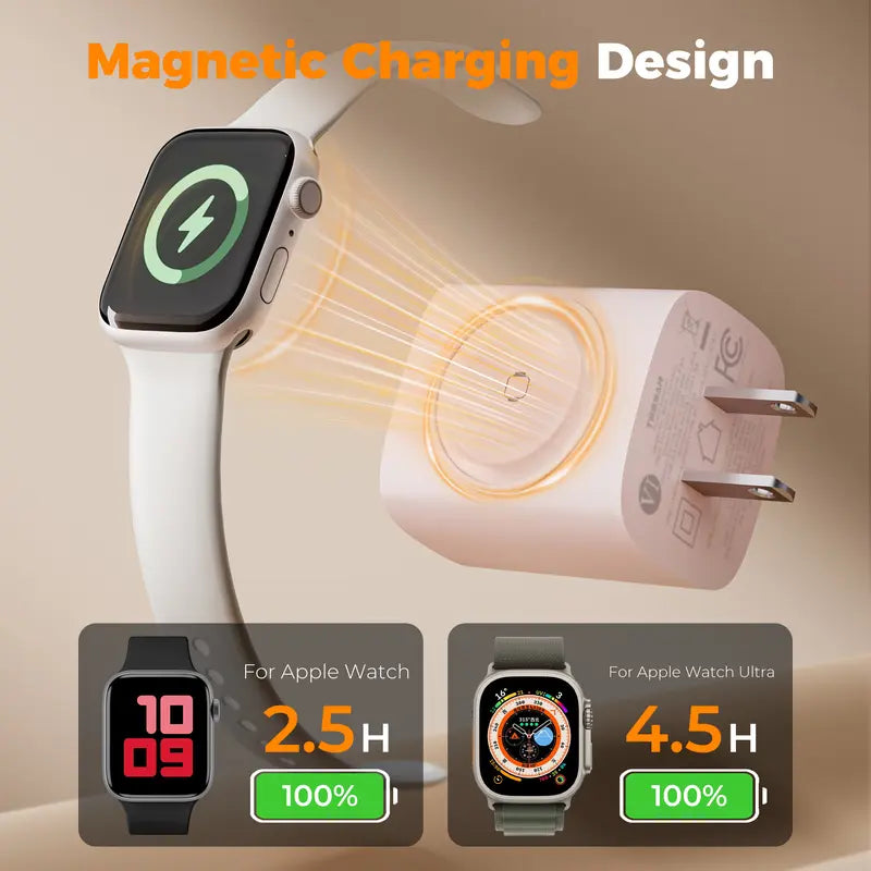 Fast Charger Tessan Colorful 3-In-1 PD20W USB-C Charger Block - Built-In Wireless Watch Charging, Dual Ports, Wireless Fast Charging Charger for Iwatch Ultra/9/8/7/6/Se Series, Iphone 17/17 Pro/16/16 Pro/15 Series, Cellphones, Iphone Charger