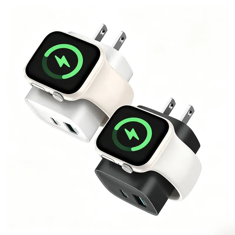 Fast Charger Tessan Colorful 3-In-1 PD20W USB-C Charger Block - Built-In Wireless Watch Charging, Dual Ports, Wireless Fast Charging Charger for Iwatch Ultra/9/8/7/6/Se Series, Iphone 17/17 Pro/16/16 Pro/15 Series, Cellphones, Iphone Charger